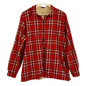 L.L. bean red flannel fleece trim button down size XL